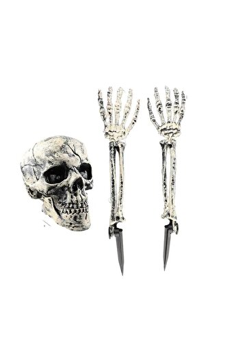 Geulieby illuminated Halloween decoration skeleton model, 3 pieces, plastic, white/red, 100 LEDs