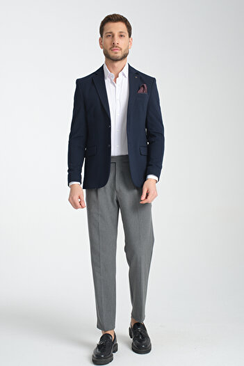 Frappoli Baselnaa Men's Dark Navy Oversize Oversize Slim Fit Lined Buttoned Basic Blazer Jacket