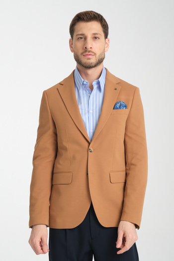 Frappoli Baselnaa Men's Mustard Oversize Large Size Slim Fit Lined Buttoned Basic Blazer Jacket