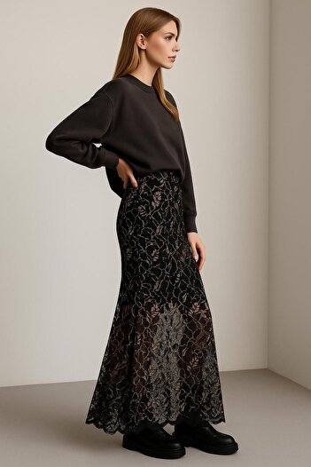DEEP BEACH Retro Lace Maxi Skirt