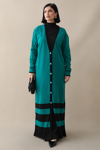 InStyle Stripe Detail Long Emerald Green Knitwear Cardigan
