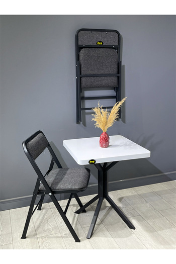 hey modüler mobilya Zeren Kare Beyaz Mutfak Yemek Masası Balkon Masası Siyah Ayak 60 cm