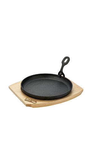 Heinner Round serving platter Cooking, removable handle and wooden base, cast iron, 22 cm