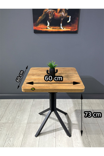 hey modüler mobilya Zeren Kare Ceviz Mutfak Yemek Masası Balkon Masası Siyah Ayak 60 cm
