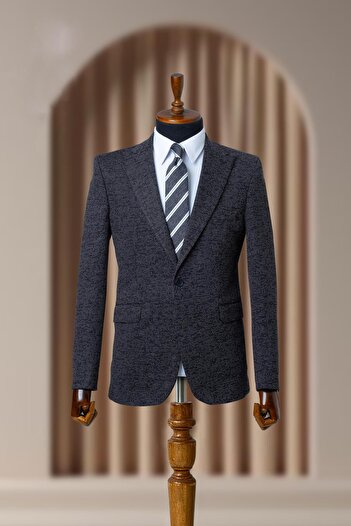 Sergio Ferraro Siyah İtalyan Stil Dokulu Slim Fit Erkek Blazer Ceket