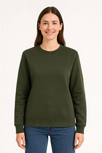 shopivastore Three thread flat bicycle collar sweatshirt - khaki