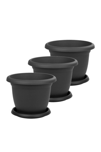 ToXA 3 Adet Villa No3 Saksı 1.7 Litre 18cm Delikli Tabaklı Mat Plastik Yuvarlak Çiçek Saksısı