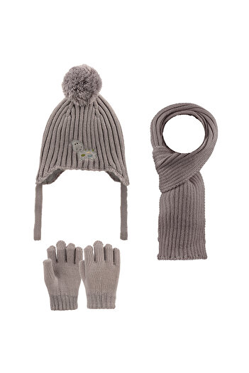 Aware Time Kitti 1-4 Years Old Boys' Fleece Scarf, Beanie, Gloves 3-Piece Set