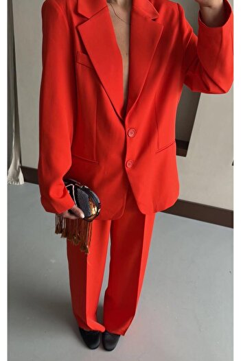 MODAGK Wide Fit Double Button Jacket Pants Set Orange