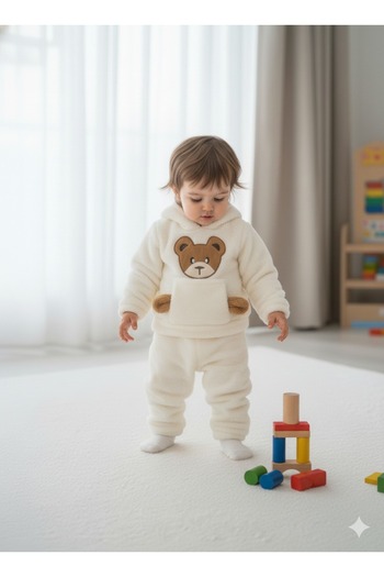 MeaShop Plush Teddy Bear Embroidered Hooded Baby & Kids Set / Wellsoft Fleece Fabric
