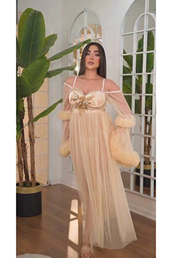 Lama Lingerie uzun tül gecelik dolgulu