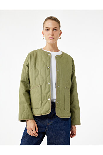 Koton Long Sleeve Pocketed Crew Neck Quilted Jacket