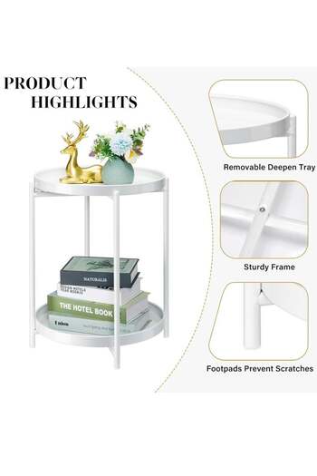 Bukela 2-Tier Metal End Table with Removable Tray, White