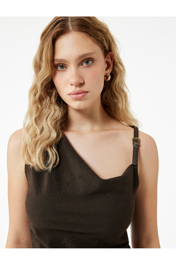 Koton Drapeli Degaje Collar Belt Detailed Viscose Blended Sleeveless Blouse