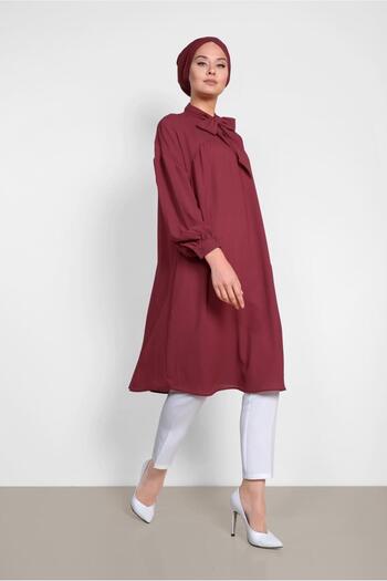 Alvina Lace-Up Tunic with Balloon Sleeves and Collar 4111