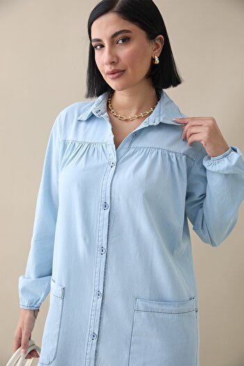 InStyle Τζιν φόρεμα Mayra Robe Pocket - Γαλάζιο