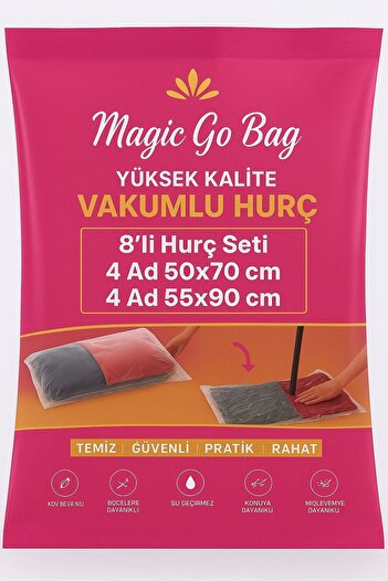 Magic Saver Bag 8 Adet Karma Beden (4L+4Xl) Premium Vakumlu Yorgan,Yastık,Giyim Hurcu