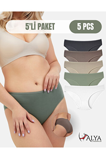ALYA UNDERWEAR Pachet de 5 chiloți din bumbac colorați Bato Hipster - verde, afumat, piatră, maro, ecru