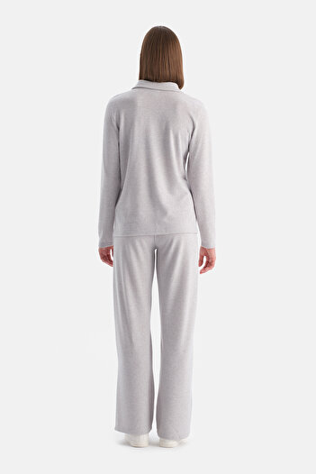Dagi Gray Melange Polo Neck Long Sleeve Basic Top