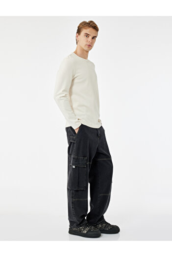 Koton Βαμβακερό μπλουζάκι Crew Neck Basic Slim Fit με μακρύ μανίκι