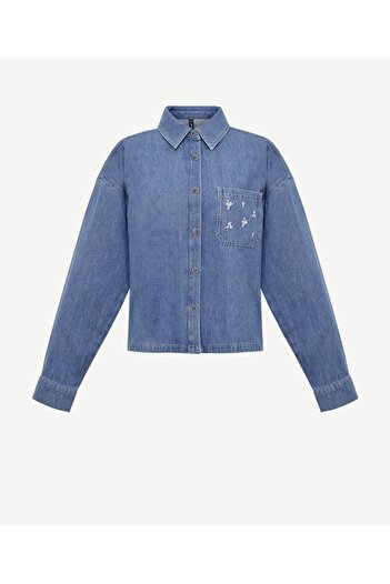 Yargıcı Nakışlı Detaylı Uzun Kollu Denim Gömlek