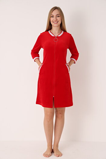 ROMEO LİFE Women's Cotton Velvet Zippered Winter Dress 3431