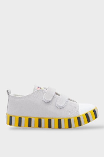 Liger Unisex Çocuk Keten Kısa Convers Modeli Cırtlı Sneaker Spor Ayakkabı (26-30) GRİ - SARI
