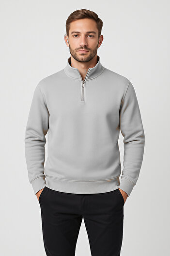 WE AND ME Regular Fit Yarım Fermuarlı Dik Yaka Basic Sweatshirt