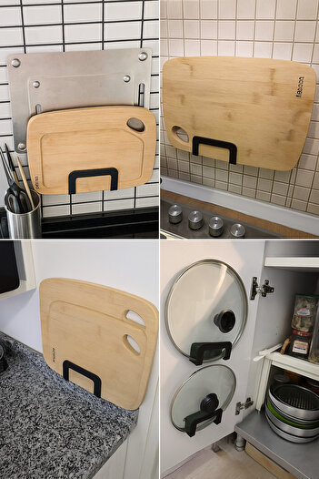 VENON Black Cutting Board Hanger Metal In-Cabinet Pot Lid Holder Hanger Durable 6X12X4 cm