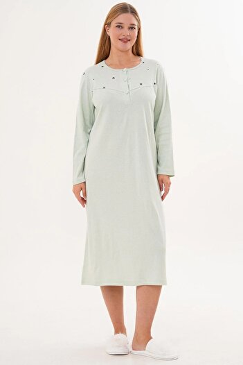 Mecit Pijama Γυναικείο μακρυμάνικο ύφασμα Interlock Mother's Nightdress 100% βαμβάκι