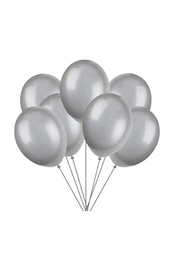 partidolu Gümüş Metalik Düz Renk Sedefli 25 Adet Latex Balon.