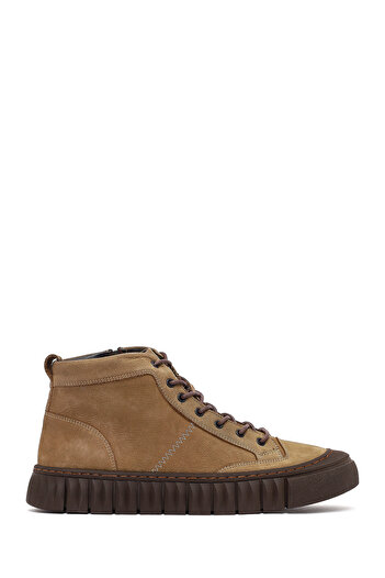 Derimod Men's Beige Zippered Lace-Up Nubuck Leather Ankle Boots 25Wfd6415V3