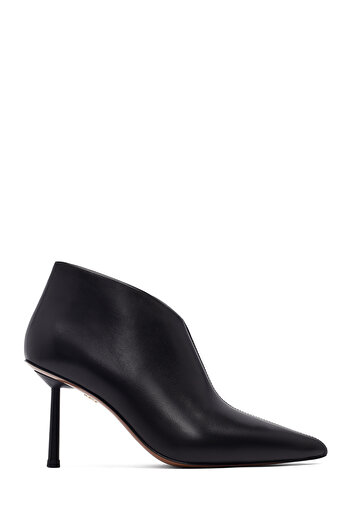 Derimod Women's Black Zippered Thin Heeled Leather Boots 25Afd101018
