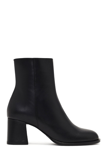 Derimod Women's Black Zippered Thick Heeled Leather Boots 25Wfd132618