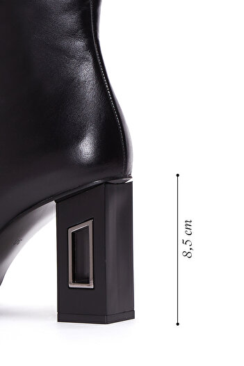 Derimod Women's Black Zippered Thick Heeled Leather Boots 25Wfd130918