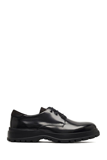 Derimod Men's Black Lace-Up Thick Soled Leather Casual Shoes 25Wfd632022
