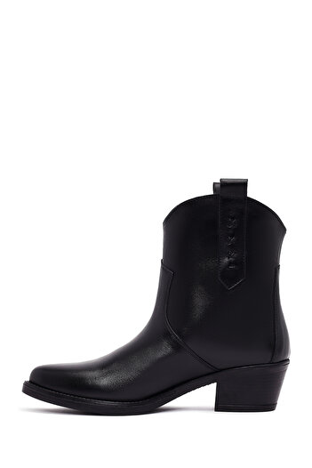 Derimod Women's Black Thick Heeled Leather Cowboy Boots 25Wfd511718