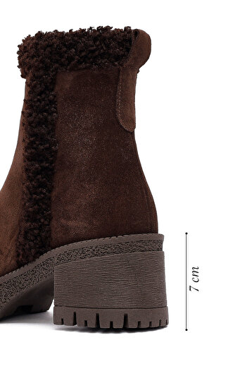 Derimod Women's Brown Zippered Thick Heeled Suede Leather Boots 25Wfd131810