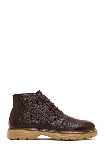 Derimod Men's Brown Lace-Up Zippered Leather Casual Boots 25Wfd6121Ft