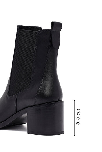 Derimod Women's Black Thick Heeled Leather Chelsea Boots 25Wfd202918