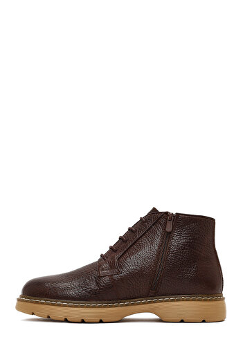 Derimod Men's Brown Lace-Up Zippered Leather Casual Boots 25Wfd6121Ft