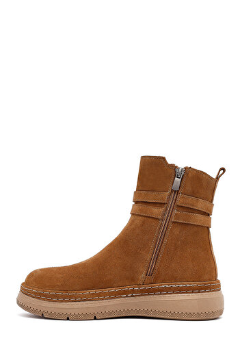 Derimod Women's Tan Zippered Suede Leather Teddy Boots 25Wfd131910