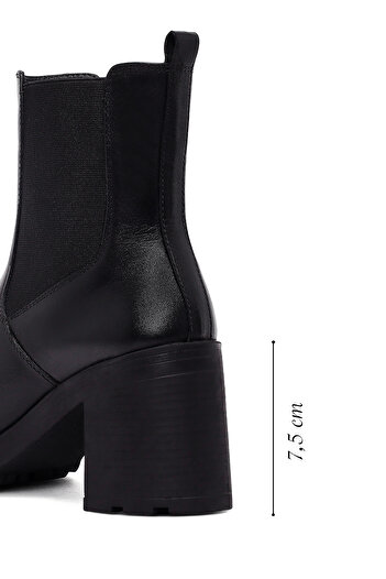 Derimod Women's Black Zippered Thick Heeled Leather Boots 25Wfd512118