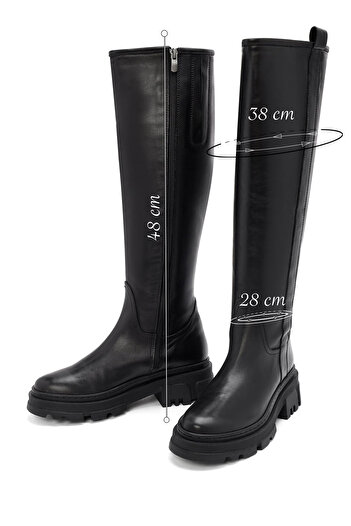 Derimod Women's Black Zippered Thick Soled Leather Boots 25Wfd201218