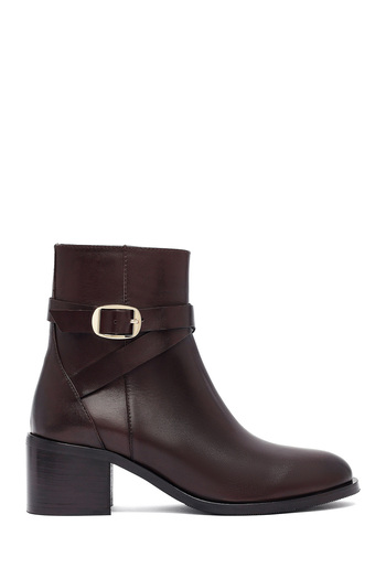Derimod Women's Brown Zippered Thick Heeled Leather Boots 25Wfd281518