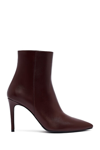 Derimod Women's Burgundy Zippered High Thin Heeled Leather Boots 25Wfd133018
