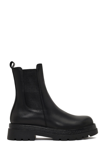 Derimod Women's Black Thick Soled Leather Chelsea Boots 25Wfd187318