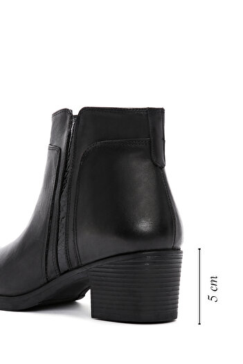 Derimod Women's Black Zippered Thick Heeled Leather Boots 25Wfd411218