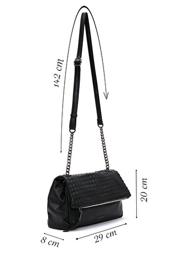 Derimod Women's Black Long Strap Patterned Crossbody Bag 25Wbd247014