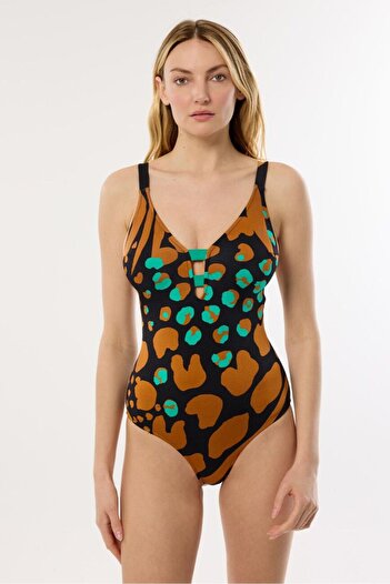 AYYILDIZ 4328 Brown Patterned Swimsuit